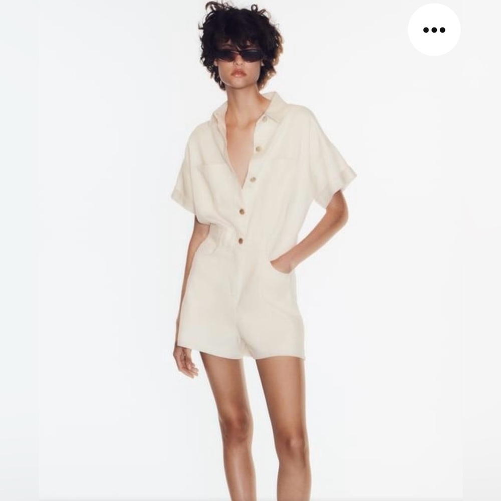 Zara cream denim romper